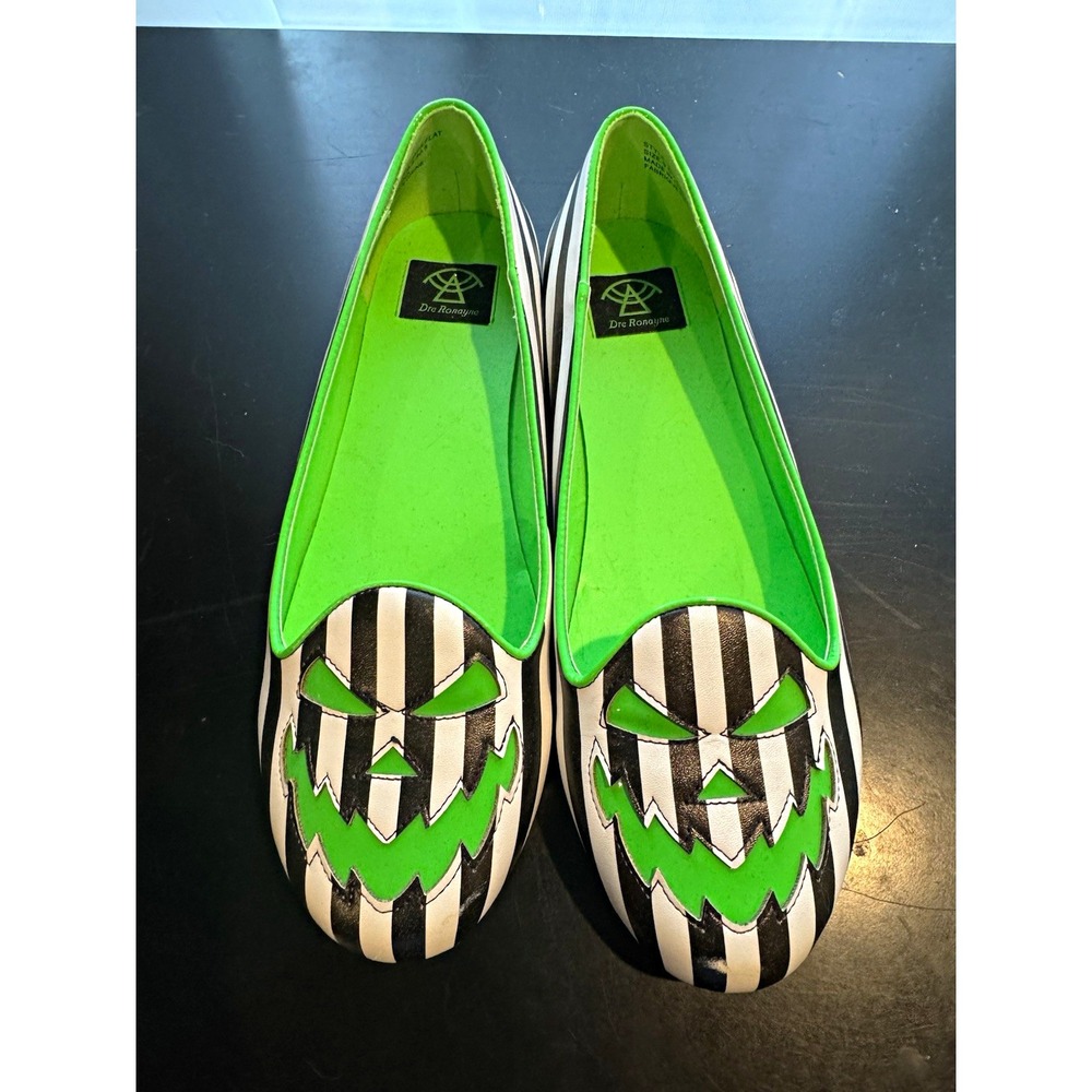 Dre Ronayne Women's Slip-On Flat Striped Halloween Green Black White US 9.5 M
